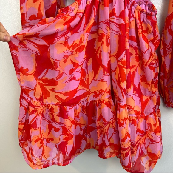 NWT Jessica Simpson Floral Long Sleeve Ruffle Dress with Side Cut Outs Size  S - Picture 13 of 13